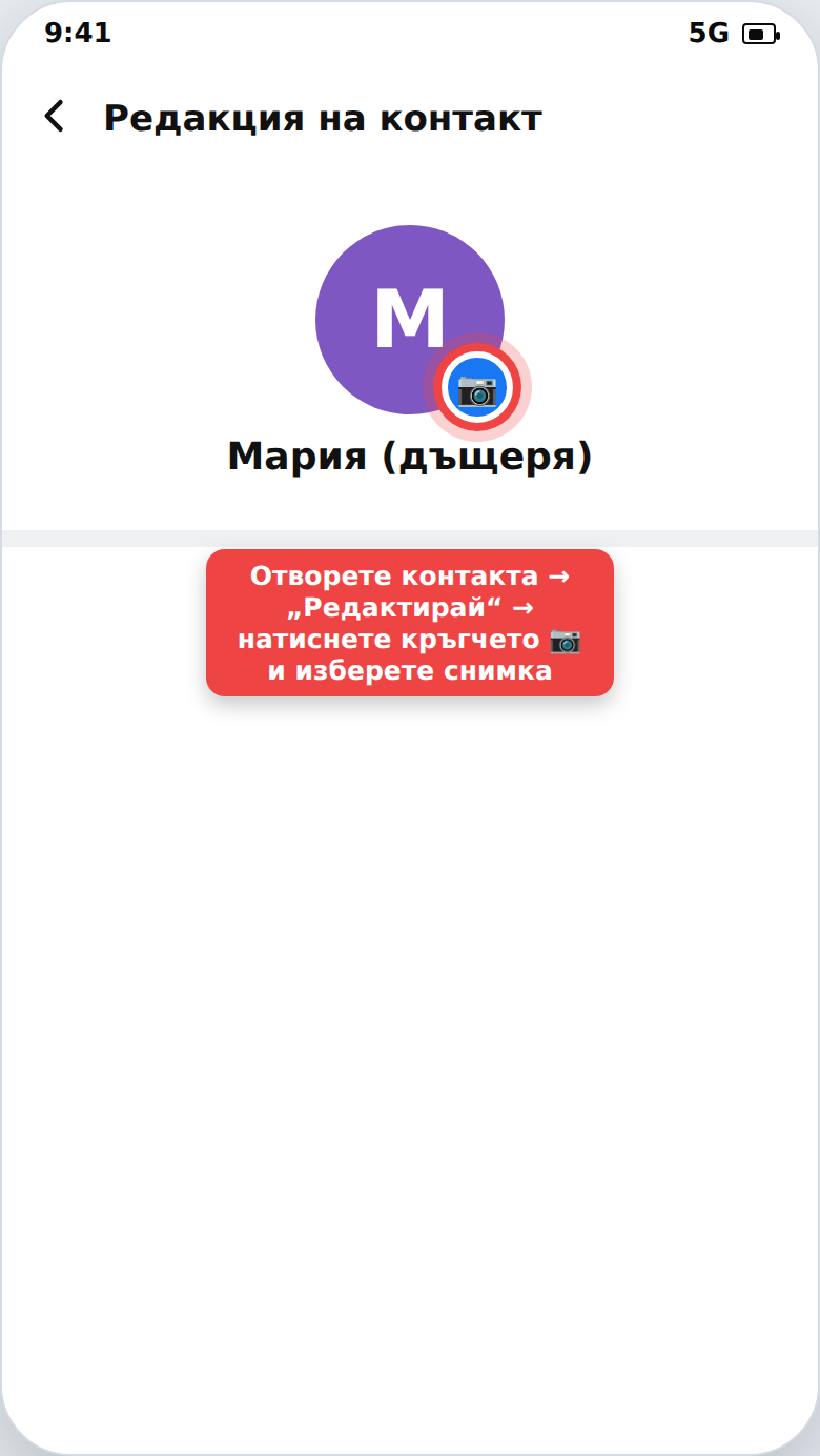 Слагане на снимка на контакт