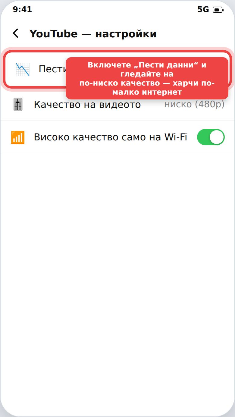 Намаляване на разхода на данни при видео